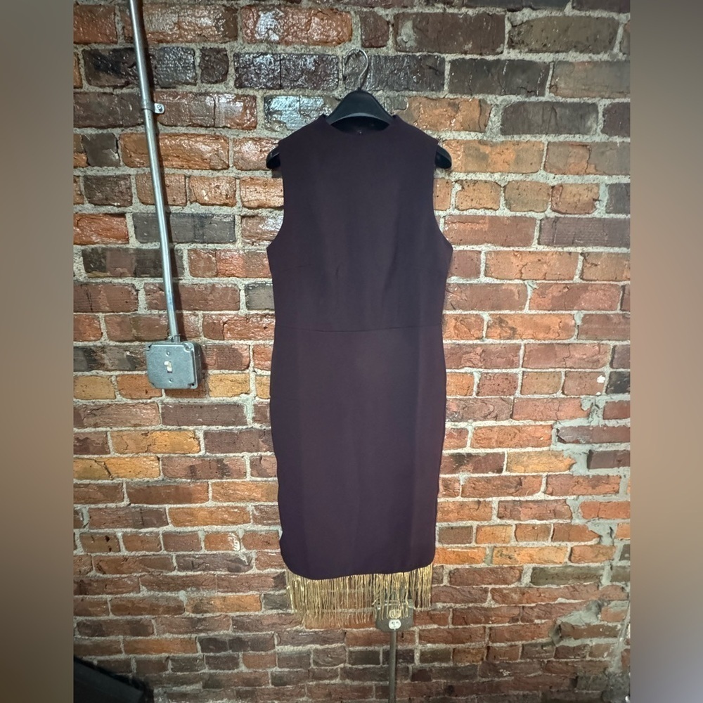Ann Taylor Purple Midi Dress with Gold Fringe Size 6 Petite